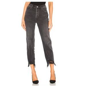 Free People We The Free Jeans Women 27 Black Chewed Up Hem Midrise Straight Boho